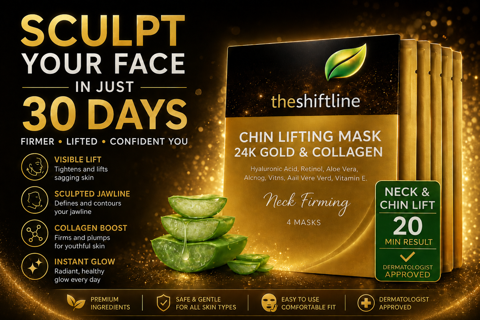 TheShiftLine Lifting Mask  – Instant Glow – 4 Pack