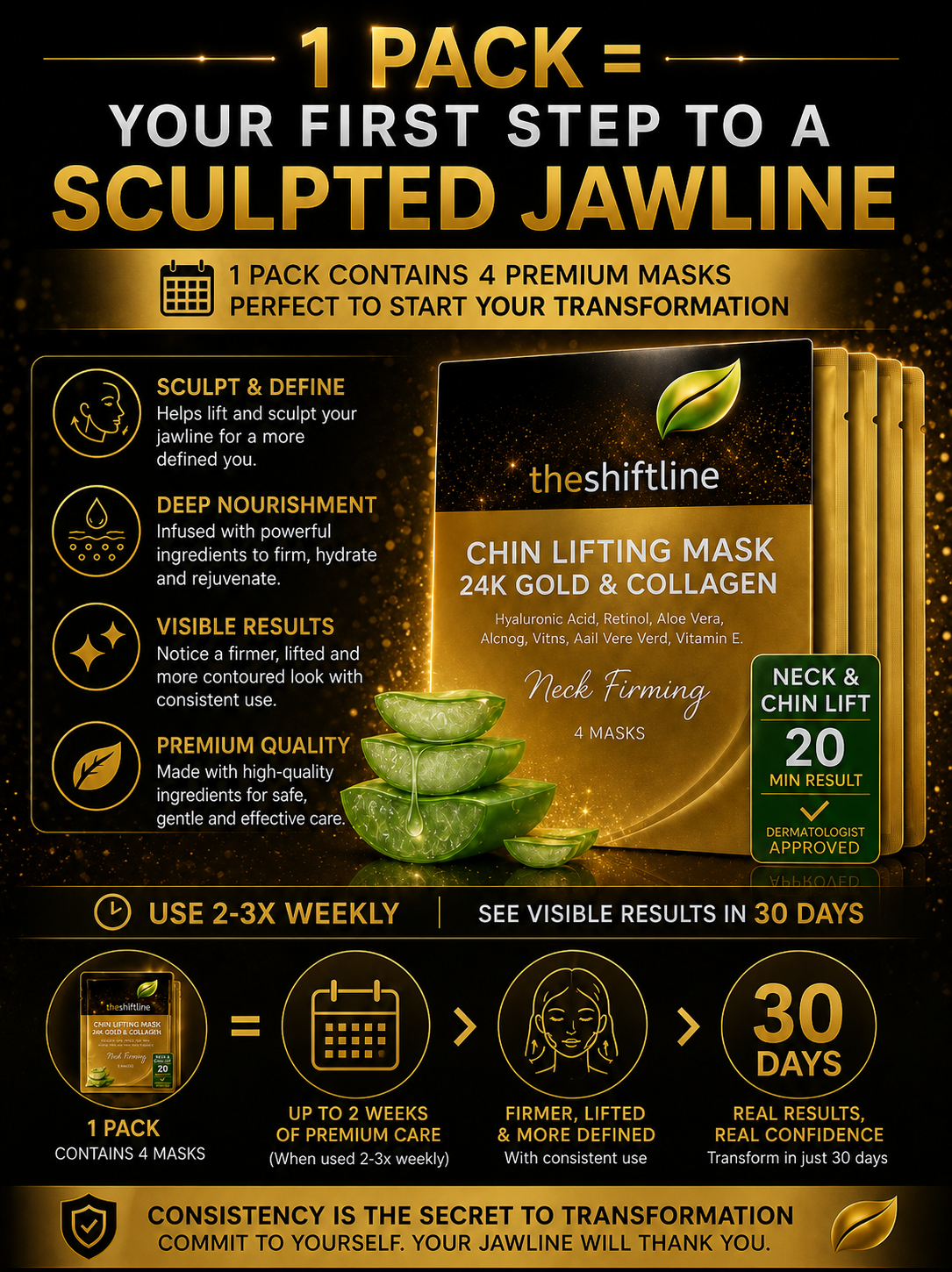 TheShiftLine Lifting Mask  – Instant Glow – 4 Pack