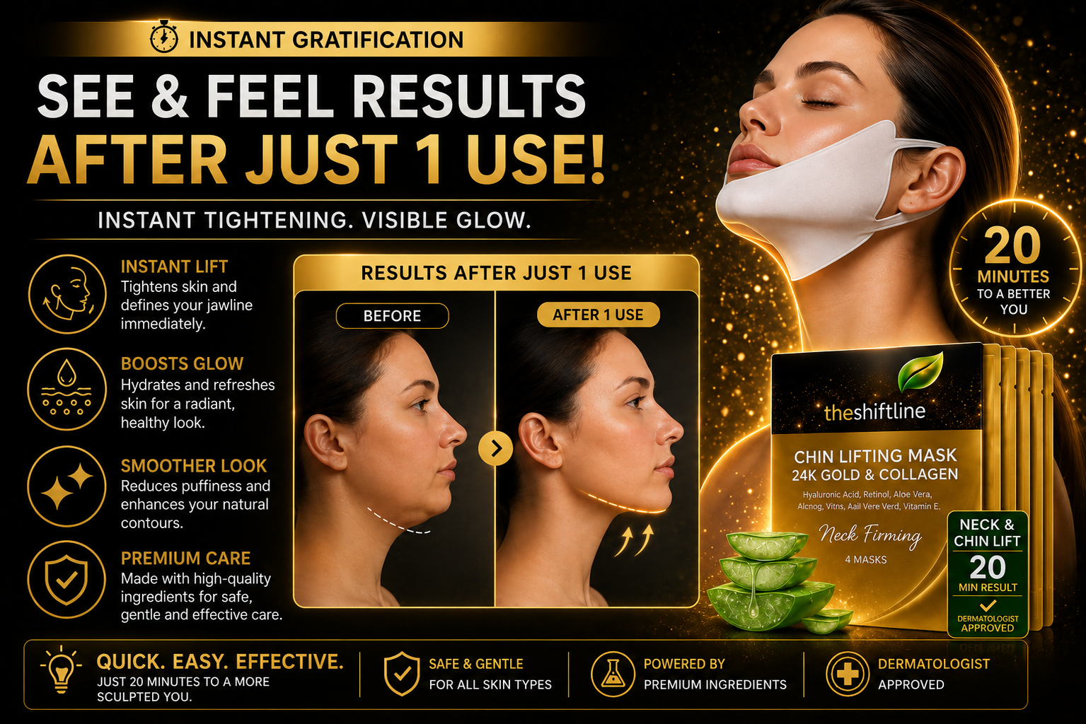 TheShiftLine Lifting Mask  – Instant Glow – 4 Pack